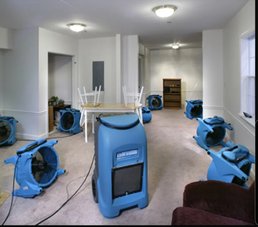 Air movers and dehumidifier setup for Water Extraction & Removal in Millis