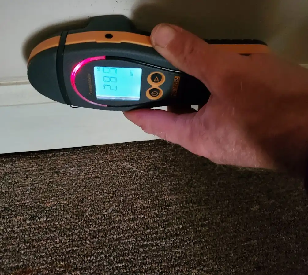 Moisture detection at baseboard during Burst Pipe Cleanup in Millis